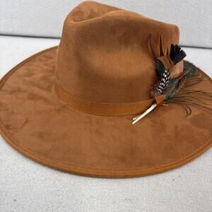 Summit Hats Brown Wide Brim Fedora Hat Mens L Wool Felt Feather Band